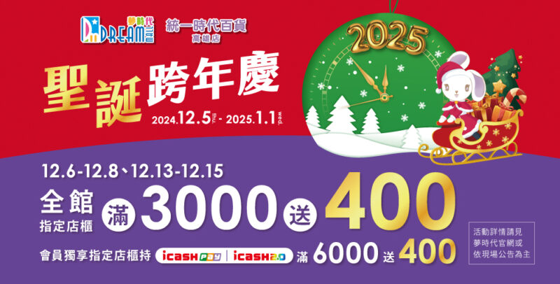 ▲12月5日至1月1日夢時代推出「聖誕跨年慶」，指定日期最高回饋22%。（圖/夢時代提供）