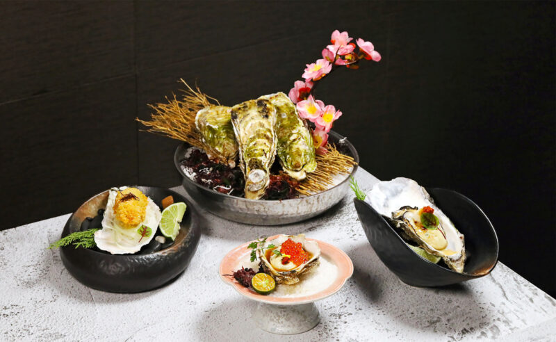 ▲京樂日本料理餐廳同步推出生蠔三吃，選用鮮活生蠔演繹橙醋醬油、碳烤及酥炸三種風味。（圖/京樂日本料理提供）