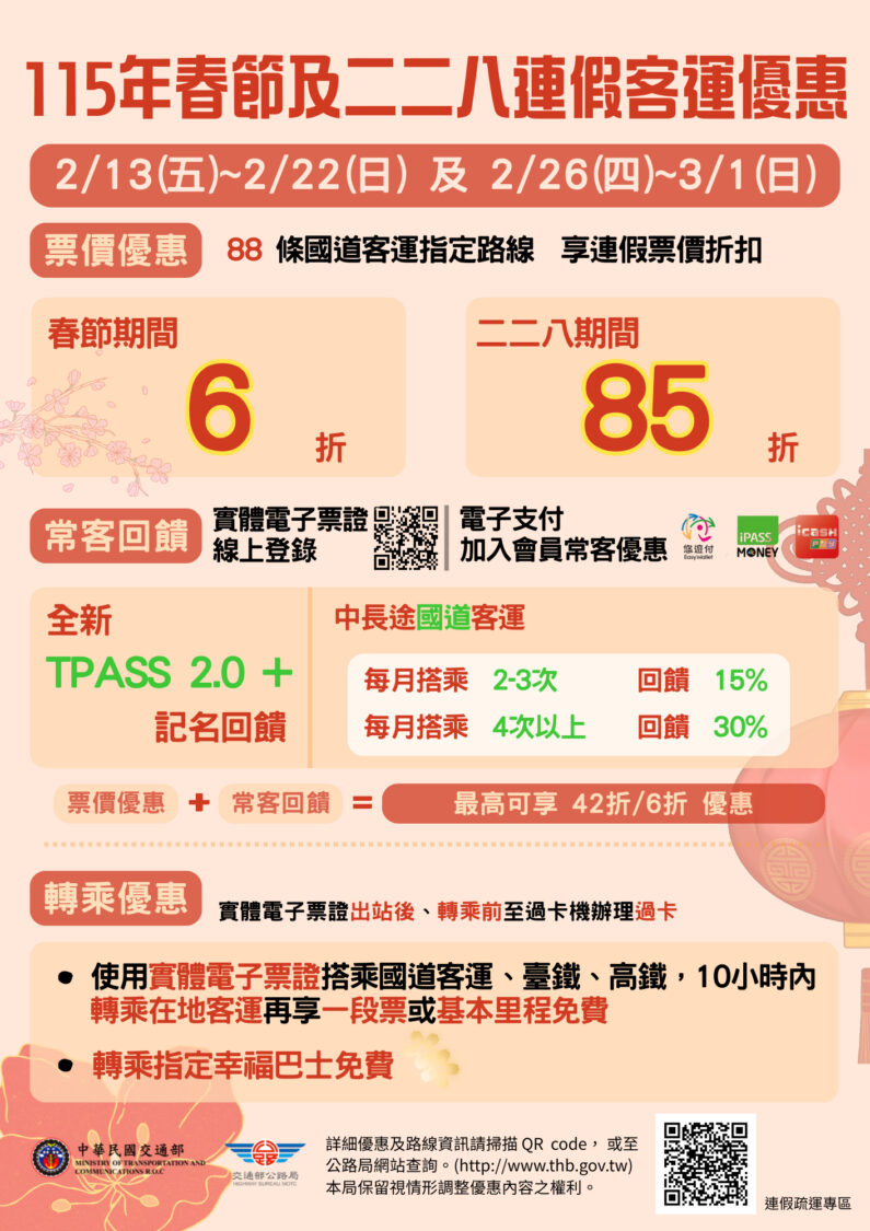 高雄市區監理所：春節連假搭乘公共運輸、幸福巴士優惠