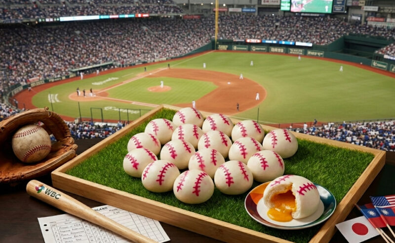 ▲港都茶樓「棒球流沙包」以圓潤可愛的棒球造型吸睛亮相，內餡濃郁香甜、金黃流沙一口爆漿，彷彿全壘打般驚喜滿分，為賽事增添甜蜜亮點。（圖/高雄翰品酒店提供）