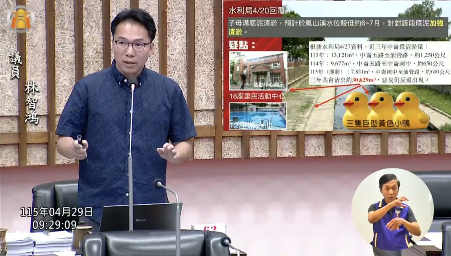 鳳山溪中崙段清出「3座黃色小鴨」底泥仍惡臭　林智鴻要求水利局：儘速啟動鳳山溪整體工程改造
