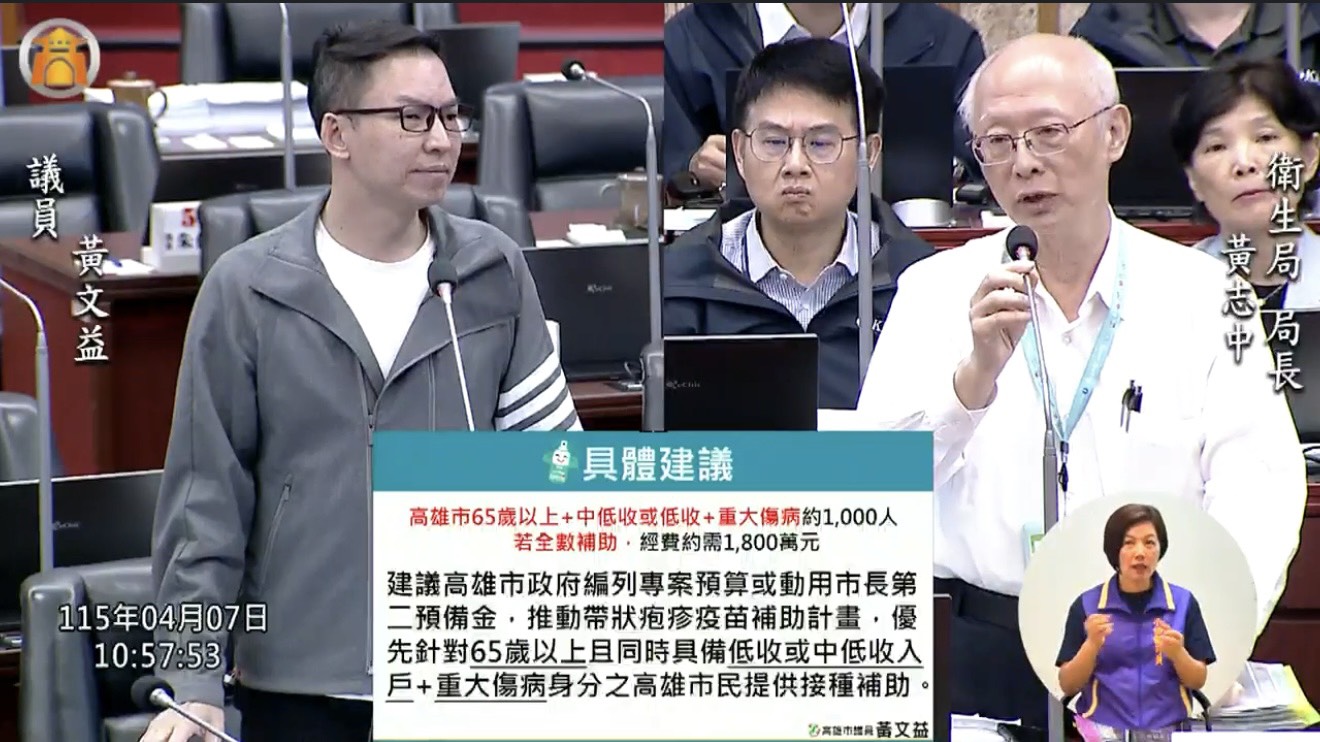 黃文益爭取弱勢老年族群帶狀疱疹疫苗補助