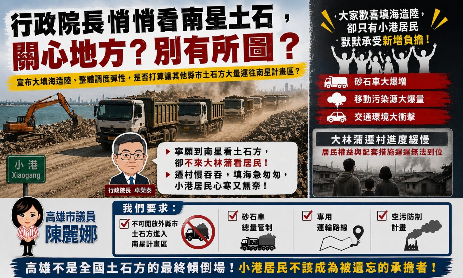 行政院長悄悄看南星土石,高雄市議員陳麗娜:關心地方?別有所圖? 行政院長悄悄看南星土石,高雄市議員陳麗娜:關心地方?別有所圖?