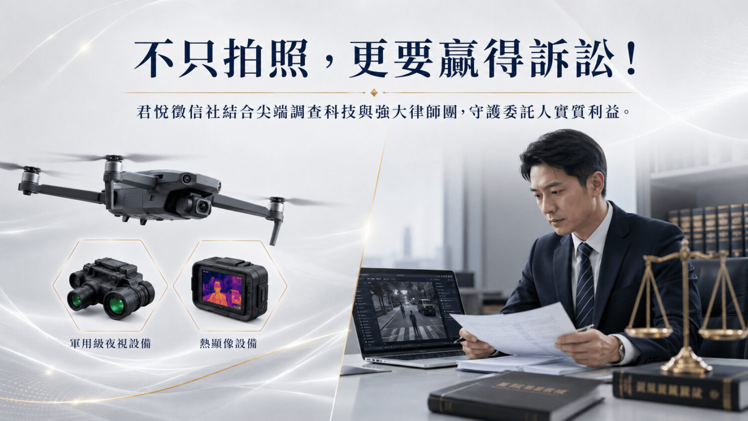 君悅徵信社擁有調查科技與強大律師團,守護委託人實質利益。