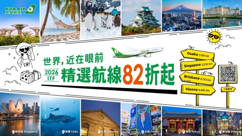 2026長榮航空「世界近在眼前」ITF線上旅展 好康限時開搶  最大獎送商務艙機票 精選航線82折起